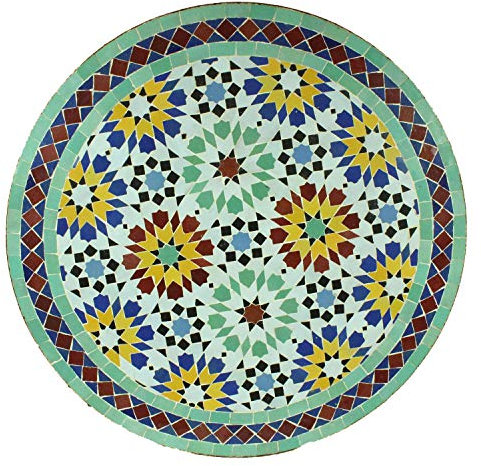 Casa Moro Medelhavsträdgårdsbord, marockanskt mosaikbord, M60-6, Ankabut-grönt, 60 cm diameter med järnram, handgjort i Marrakesh, balkongbord, sidobord eller bistrobord (MO2044)