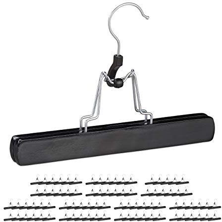 Relaxdays Hosenspanner Holz, 12 Stück, 360° drehbarer Haken, Filzschutz, HBT 17 x 25 x 2,3cm, Kleiderbügel Hose, schwarz