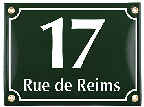 Sosenco Plaque Numéro de Maison 15x20 cm | Emaillée Personnalisée | Numéro de Rue | Panneau de Porte (Vert)