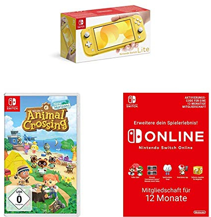 Nintendo Switch Lite, Standard, gelb + Animal Crossing: New Horizons [Nintendo Switch] + Online Mitgliedschaft - 12 Monate | Switch Download Code