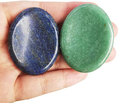 Lovionus89 Pierre de souci Lovionus89, pierres de poche en cristal en forme de goutte d'eau pour la relaxation du stress, guérison Reiki des paumes, Lapis lazuli et aventurine verte