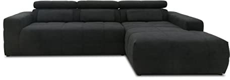 DOMO. collection Sofá esquinero Brandon con Respaldo en Forma de L, Esquinas Acolchadas, 285 x 175 x 98 cm, Color Negro