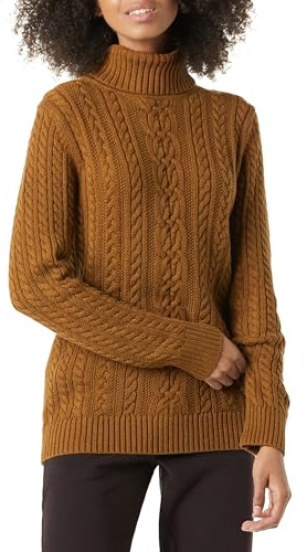 Amazon Essentials Damen Leichter Rollkragenpullover Mit Zopfmuster (Erhältlich In Übergröße), Dunkles Kastanienbraun Meliert, M