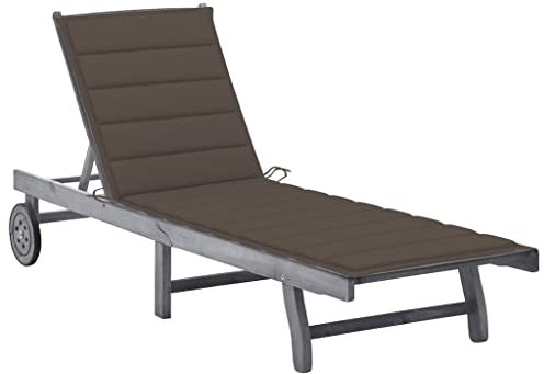 vidaXL Akazienholz Massiv Sonnenliege mit Auflage 2 Rädern Gartenliege Holzliege Relaxliege Saunaliege Liege Gartenmöbel Strandliege Grau