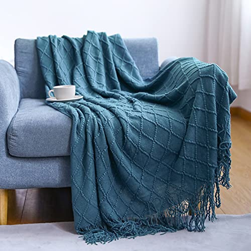 LumiSyne Gestrickte Decke Mit Quaste Einfarbig Geometrische Muster Kuscheldecke Strickdecke Tagesdecke Überwurf Couchdecke Dekorative Decke Für Sofa Bett 170x130cm