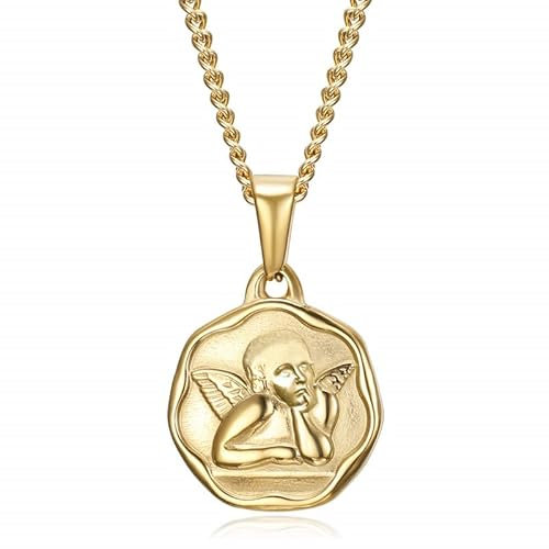 BOBIJOO JEWELRY - Médaille Pendentif Collier Ange Gardien 18mm Enfant bébé Acier Inoxydable Plaqué Doré Or