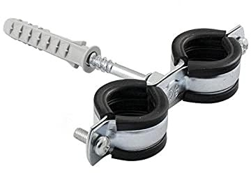 Abrazadera de tubo doble con goma y tornillo - Soporte de tubo de acero - Clip de soporte de metal - DMR. (1, 4)