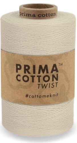 fuwi Prima Cotton Twist Baumwollgarn 0,8 mm - Mattes Häkel- & Strickgarn aus 100% Baumwolle, nicht mercerisiert - Für Spitzen, Tischdecken, Traumfänger & Weben, 1000 Meter (0000 - Natur-Weiß)