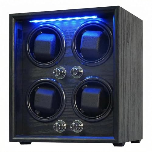 Oryx Watch Winder 4 Rotator Box Automatic Rotating Watch Case with LED Light, 5 Rotation Modes Setting, USB Powered Quiet Mabuchi Motor(B)