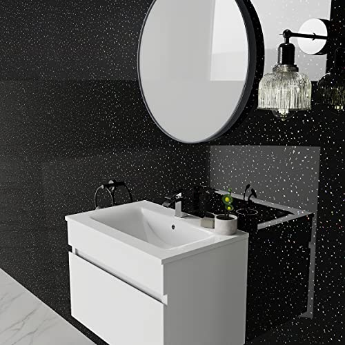 Aquariss 1 x 2.4m Shower PVC Wall Panels Bathroom Gloss Black Sparkle | Cladding Wet Wall, Tongue & Groove Interlocking, Waterproof, Kitchen