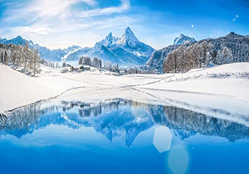 Wesmilewallpapaer Fototapete 3D Tapete 250x175cm Blauer Schnee Berg Wald See Wasser Winter Schnee Szene Wohnzimmer Schlafzimmer Vliestapete Wandbelag Wanddeko