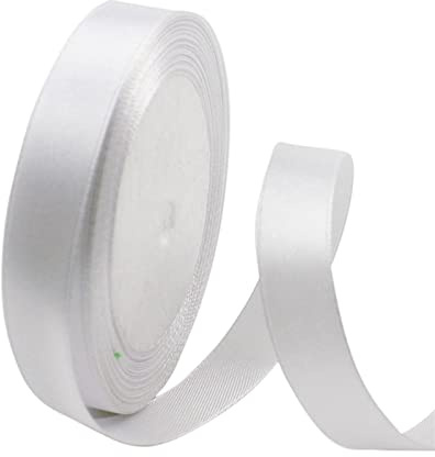POPOYU Satinband Weiß 15mm, 23 Meters Dekoration Präsent Geschenkband Breit Schleifenband, Stoffband für Kleid Hochzeit, Taufe und Geburtstag Geschenke,Satin Dekoband, Deko Band Geschenkverpackung