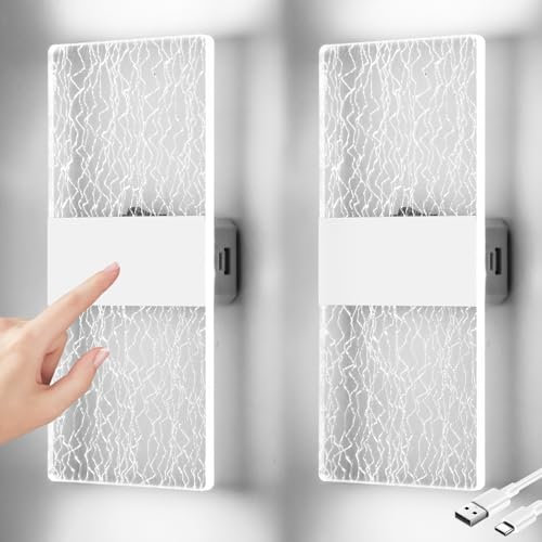 LED Touch Control Wall Lamp, Modern Indoor Dimmable Wall Light With Switch, USB Rechargeable Battery Wall Light, Magnetic Installation, Cordless White Wall Sconces Lighting 6500K, 4000mAh, 2 Pack