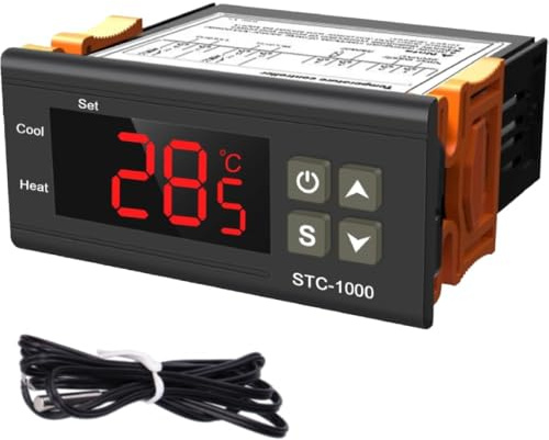 Uadme STC 1000 Temperaturregler, DC 24V Digitaler Thermostat Heizung Kühlung, Temperaturschalter mit Fühler NTC, -50 bis 120℃