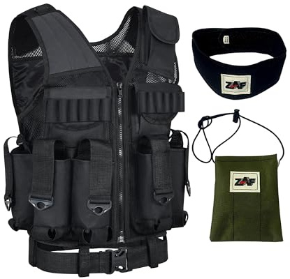 9 pod Paintball/Tactical Vest with Barrel Pouch and Neck protector Unisex Combat vest with Adjustable Sides and Shoulder to Fit all