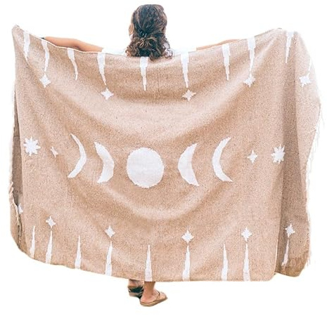 Handgefertigte mexikanische Yoga-Decke mit Mondphasen – Mond & Sterne Wandteppich/Savasana Meditationsdecke mit Monden und Sternen – weiche, dicke Bett-/Vintage-Sofa-Überwurf/Campingdecke