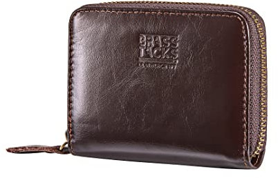 Porta Carte Credito Portatessere Portafoglio Piccolo Compatto Mini Slim da Donna Uomo in Vera Pelle con Tasca Posteriore con Protezione Rfid 11 Scomparti per Carte con Cerniera(Marrone)