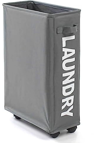 Arsey Schmaler Wächekorb Faltbar mit Rollen Wäschesammler klein auf Oxford-Stoff Wäschekörbe mit Henkel Wäschebox Schmutzwäschebehälter Laundry Organizer, Grau, 20x39x59cm