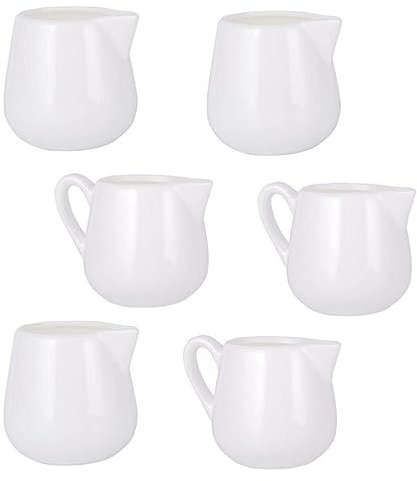 BESTonZON Lot de 6 mini pichets à lait en céramique avec poignée - Petit pichet à crème - Avec bec verseur - Pour le ketchup et le lait