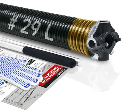 KaiMinDogz Left Hand Wind (Black Cone) 2 Garage Door Torsion Spring with Non-Slip Winding Bars & Gloves for Replacement, High Precision Electrophoresis Black Coated, MIN 16,000 Cycles (0.250x2x29)