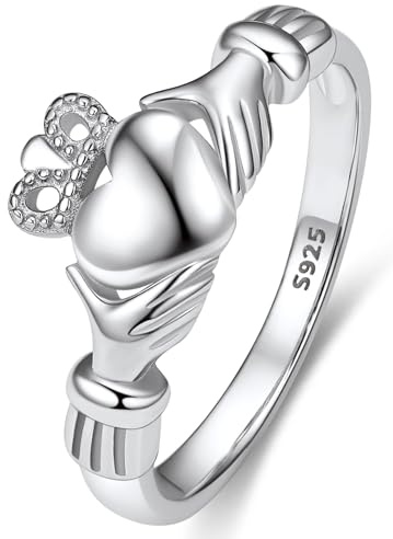 Bestyle Claddagh Rings for Women Hypoallergenic Silver Band Ring, Irish Infinity Love Ring Promise Ring for Her, Great Celtic Jewelry Gift for Christmas Valentine's Day,Size 7