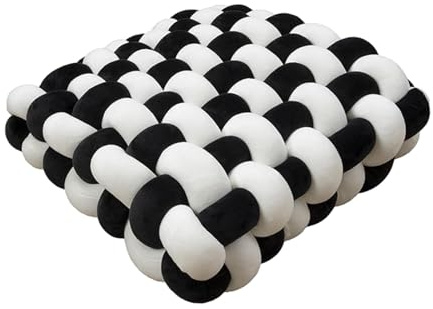 rockible Gewebtes Stuhlkissen, Handgewebtes Plüschkissen, Nordisches Stuhlkissen, Square Woven Chair Cushion, Knotenkissen Pillow für Fensterbrett Boden Stuhl Wohnzimmer, Weiß und Schwarz