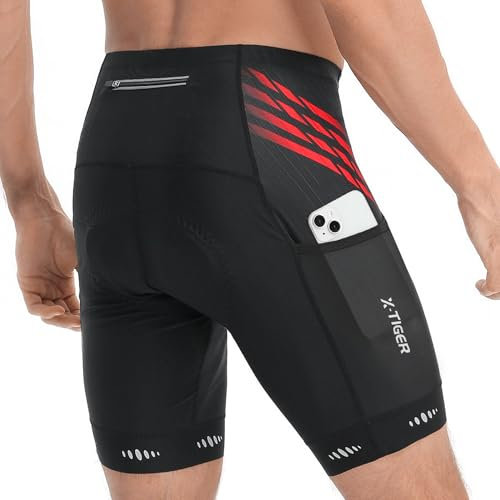 X-TIGER Radlerhose Herren mit 5D Gepolsterte,Fahrradhose Herren Atmungsaktive Schnelltrocknende Radhose Herren Kurz mit 3 Taschen