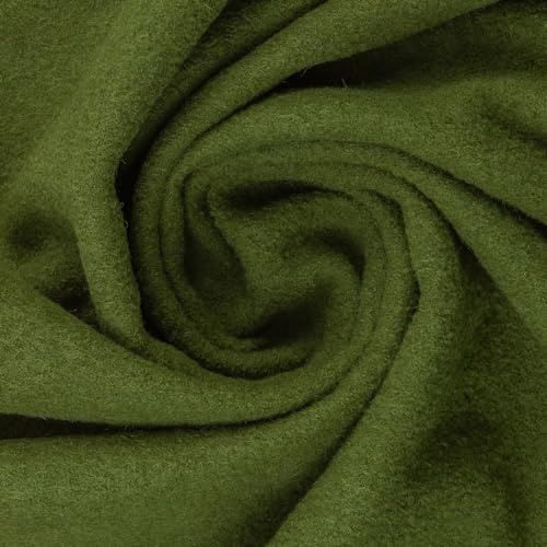 Walkstoff NAOMI aus 100% Schurwolle | Gekochte Wolle | Meterware ab 50 cm | 140 cm breit | OEKO-TEX Standard 100 | mulesingfrei | viele Farben | Wollwalk für Jacken Mäntel Overalls (heugrün)