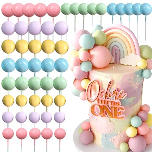 JeVenis Macarone Tortendeko Macaroon Regenbogen Ball Kuchen Toppers Pastell Farbe Kugeln Cupcake Toppers für Geburtstag Baby Dusche Hochzeit Party
