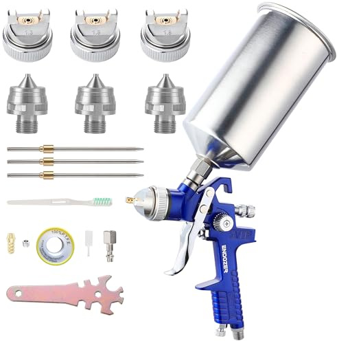 ENDOZER Pistola a spruzzo professionale HVLP con alimentazione a gravità con ugelli da 1,3 1,5 1,8 mm, pistola per vernice con tazza in alluminio da 1000 cc per vernice auto, pittura murale,