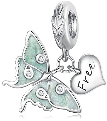 Pendentif Charms Papillon Breloques Animaux – Bleu Perles en Argent Sterling 925 Pendentif Papillon pour Bracelets Pendentif Cœur en Argent S925 pour Bracelets Européens Colliers Bijoux Cadeau