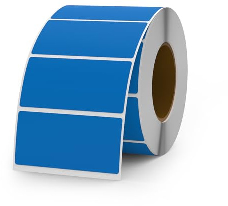 YIKIADA 500 Stück Etiketten 25 × 50 mm Selbstklebend Beschriften Aufkleber Vinyl Wasserfest Ablösbar Klebeetiketten Rolle für Marmeladengläser Blau
