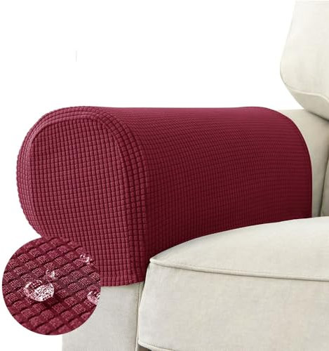 Fansu Funda para Reposabrazos de Sofá 2 Piezas de Jacquard Impermeable, Elástico Funda para Brazos, Lavable y Antimanchas Protector de Reposabrazos para Sofá, Sillón, Muebles (Borgoña)