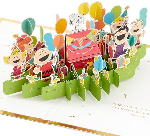 Hallmark PEANUTS serietidningar snoofi & vänner, 3D- och popup-kort, alla tillfällen, födelsedag, fars dag, Charlie Brown fest, guld