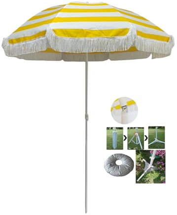 Parasol a franges inclinable，Parasol inclinable parasol de jardin rond， avec franges polyester haute densité anti-UV mât démontable， 8 baleines ，- style vintage ( Color : C , Size : 180*235cm/5.9*7.7f