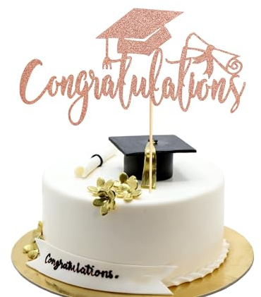 Arthsdite 1Pc Congratulations 2025 Graduation Cake Topper, Rose Gold Glitter Decor for High School/College/Senior Graduation Party