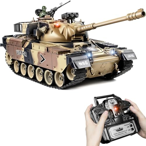 Carro Armato Telecomandato M60 1:18, RC Tank Realistico con Sparo BB, 15 Canali, Luci, Suoni e Rinculo Carro Armato Giocattolo Radiocomandato per Adulti e Bambini 6+ Remote Control Tank da Battaglia