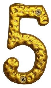 Numeri civici in ghisa martellata dorata da 10,2 cm, eleganti numeri per indirizzi e cassette postali, solidi e resistenti alle intemperie, dorato, numero 5