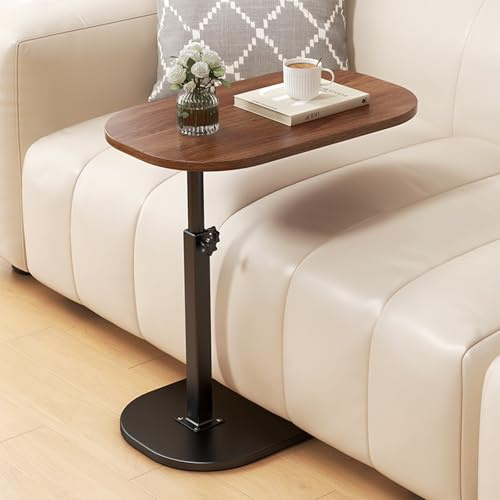 Tomalithic Mesa Auxiliar en Forma de C, Mesita Auxiliar Parte Superior Giratoria de 360°, Mesa de Salón con Estructura de Metal, Ajuste de Altura Flexible 45-80 Cm, para El Salón para Café y Portátil
