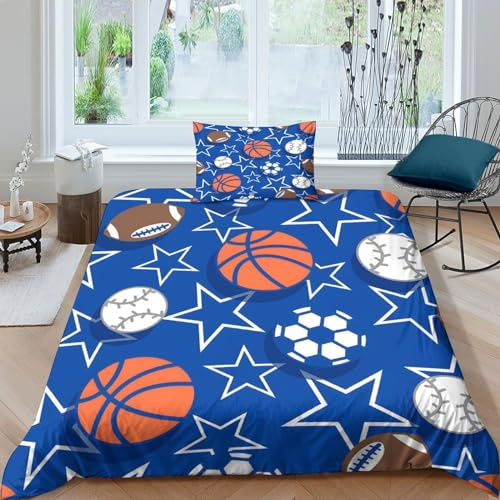 Parure de lit avec housse de couette et taie d'oreiller en microfibre douce imprimée 3D, idéale pour enfants, adultes et adolescents, lit simple (135 x 200 cm), motif ballon de football, lavable en