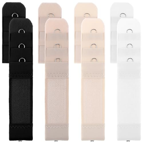 Piriuuo 8 Pcs Women Bra Extender, Bra Strap Extender Elastic Bra Band Extender Elastic Bra Extender 1 Hook 3 Rows Soft and Comfort Bra Extension for All Common Bra Models