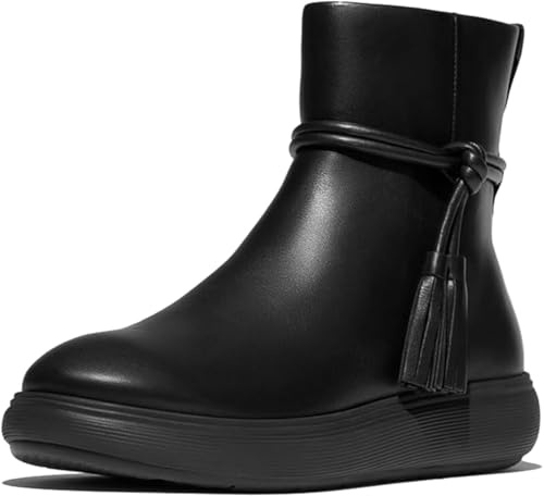 Fitflop Iq-comff - Botas cortas de piel con borlas para mujer, Todo negro., 37.5 EU