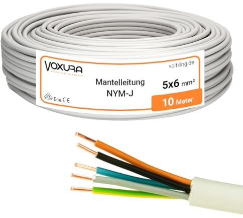 NYM-J 5x6 mm² 10m Ring Mantelleitung Installationskabel Stromkabel Kupfer | Feuchtraumkabel