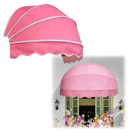Tende Da Sole Per Porte E Finestre, Tettoia A Cupola Pieghevole Per Porte, Tende Cappottina Da Sole, Tettoia For Porta A Cupola, Tende Per Tutte Le Stagioni(Pink,90cm/2.96ft)