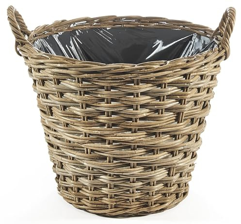 Kobolo Pflanzkorb USINA rund Grauer Rattankorb mit Folie 51x51x47 cm
