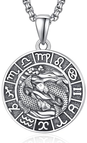 ADMETUS 12 Sternzeichen Halskette Silber 925 Tierkreiszeichen Anhänger Schmuck Runde Sternzeichen Konstellation Kette Geschenke für Männer mit 2.5mm 22+2 Rolo Ketten