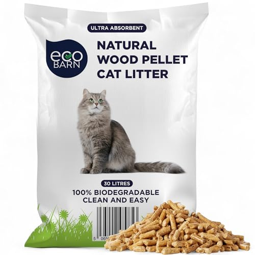 Eco Barn 30L Cat Litter Wooden Pellets. Biodegradable Cat Litter Non-Clumping (15kg)