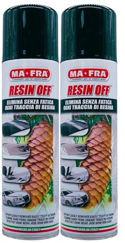 Bomboletta Spray RESIN OFF, Elimina Senza Fatica Ogni Traccia Di Resina Cristallizzata e Salsedine Dalla Carrozzeria, Senza Danneggiare Le Parti Trattate 250ml (2 Bombolette)