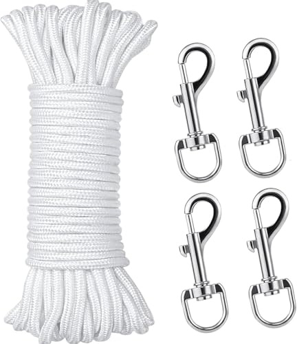 RMIURCO Flag Pole Rope Kit, 50FT Nylon Flag Pole Halyard Rope with Swivel Snap Clips, Flagpole Rope Line Kit, FlagPole Accessories Replacement Kit for Outdoor