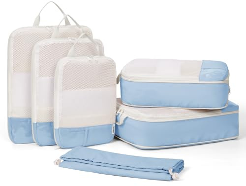 Narwey 6 Teilige Packing Cubes Koffer Organizer Set Compression Packing Cubes Kompression Koffer Organizer, Packwürfel Kompression für Travel Essentials (Blau)